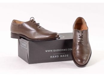 Quero Handmade Shoes Brown Leather Oxford With Perforated Toe Detail, Men's Size 10.5 (44.5)