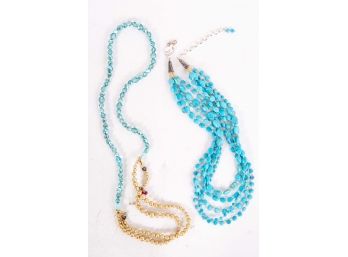 Pair Of Necklaces With Teal Blue Beads