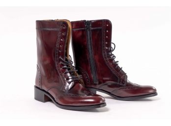 Quero Handmade Shoes Oxblood Patent Leather Oxford Boot, Women's Size 7 (38)