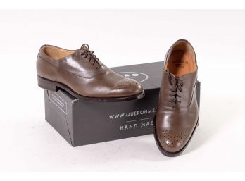 Quero Handmade Shoes Brown Leather Oxford With Perforated Toe Detail, Men's Size 10 (44)