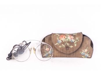 Antique Eyeglasses With Embroidered Case