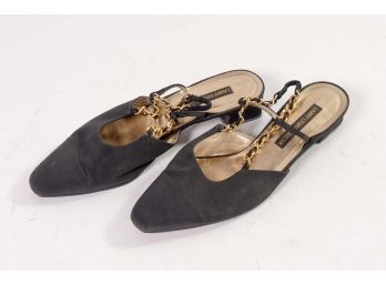 Black & Gold Link Larry Stuart Collection Low Heels, Size 9.5M