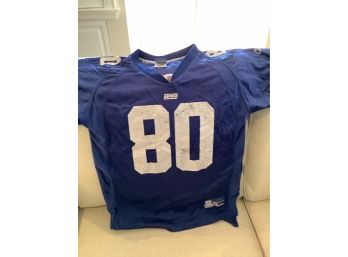 317, Authentic Youth Football Jerseys, Shockey, Number 80, New York Giants, Size Large, Blue