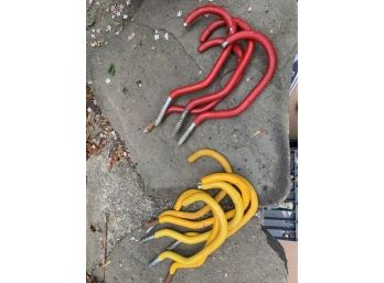 Lot Of Red And Yellow Screw In Coated Hooks For Garage Or Similar