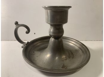 253, Early American Pewter Candlestick Holder By Web And Candle Snuffer