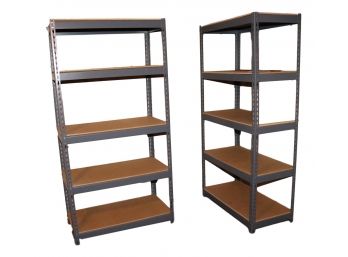 Set Of Two Black Metal Industrial Shelving Units With Five Adjustable Shelves