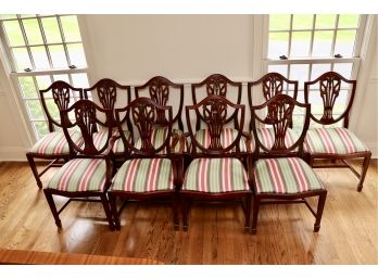 Mill House Antiques Custom Made English Set Of Ten Mahogany Hepplewhite Style Shield Back Dining Chairs (Purchased For $5,500)