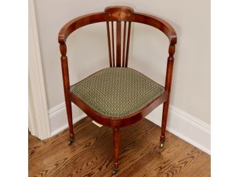 Antique Wood Green Fleur De Lis Upholstered Corner Chair
