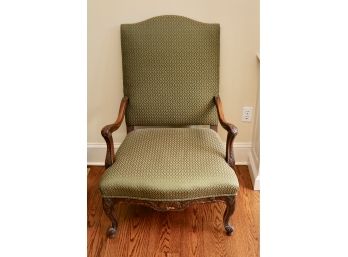 Antique Carved Wood Green Fleur-de-lis Upholstered Chair