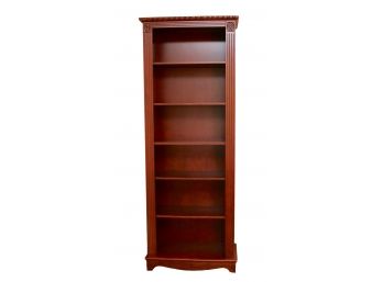 Mahogany Six Shelf Carved Wood Bookcase With Floral Design