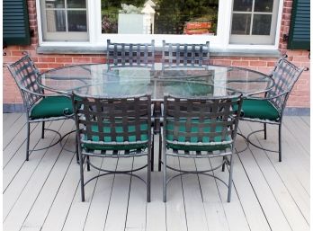 Brown Jordan Oval Glass Dining Table And Matching 8 Chairs And Cushions