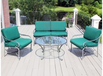 A Love Seat, Chairs And Glass Top Cocktail Table By Brown Jordan