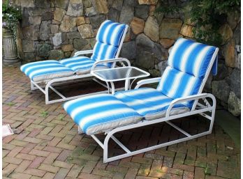 Pair Of Chaise Lounge Chairs And Accent Glass Topped Table, Designed By Woodard Furniture