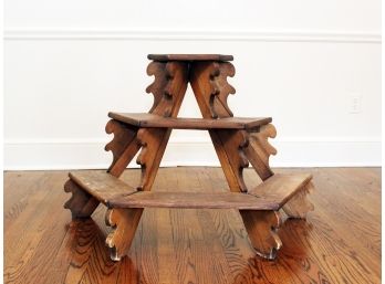 Charming Early American Three-Tiered Plant Stand In Antique Pine