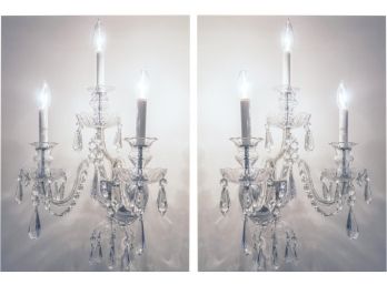 Pair Of Elegant Custom Designed Two-armed Crystal Sconces