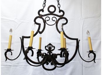 A Large Custom French Provincial Wrought Iron Six-arm Chandelier Fixture