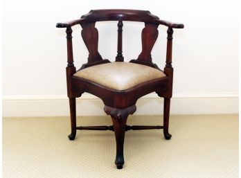 Mahogany Corner Chair With Upholstered Leather Seat