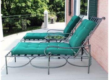 Pair Of Chaise Lounge Chairs And Accent Glass Topped Table, By Brown Jordan