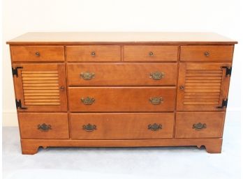 Mid-Century Ethan Allen Triple Dresser In Golden Maple Wood Finish