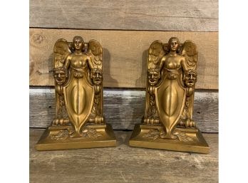 Antique Metal Jennings Brothers Lady Of The Theater Comedy Tragedy Bookends