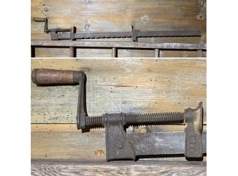 Antique Iron Clamp With Wood Crank CT