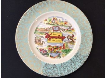 Wyoming Collector Plate 10-1/8 Inch Aqua & Gilt Border