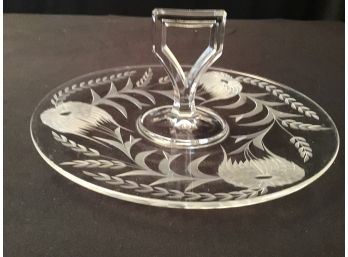 Stunning Depression Glass Handled Server With Etched Floral Design