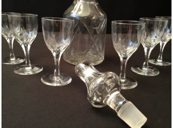 Vintage Decanter And 6 Cordial Glasses