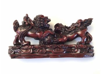 Finely Detailed Fighting Foo Dogs Or Lions  9 Inch Figurine