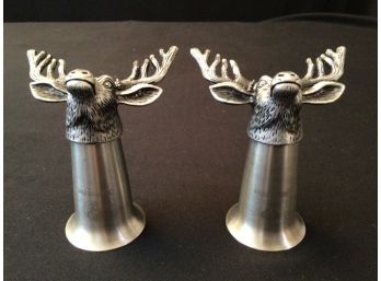 Pair Jagermeister Pewter Stag Head Shot Glasses Barware