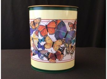 Metal Wastebasket With Butterfly Design