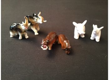 Miniature Animal Figurine Pairs Elephants & Hippos 6 Figurines Lot