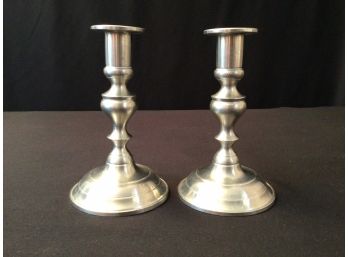 Pair Woodbury Pewterers 6-1/2 Inch Pewter Candle Holders Candlesticks