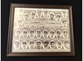 Framed 1932 New York Yankees Championship Team Photo Ruth Gehrig