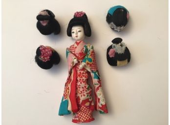 Vintage Japanese Doll With 5 Assorted Wigs Geisha