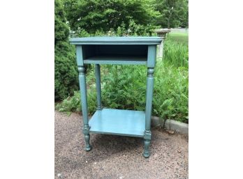 Vintage Blue Painted Stand With Turned Legs Nightstand