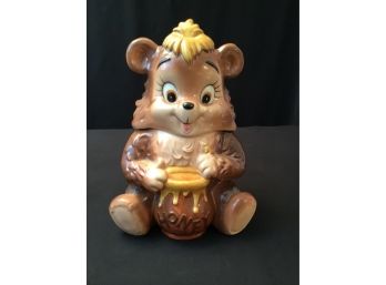 Sought After Vintage Lefton Cookie Jar Bear With Honey Pot Sticker Intact