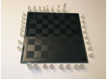 Pavilion Glass Chess Set With Smoked Glass Board & Clear And Frosted Pieces