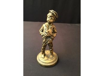 Vintage Cast Metal Statue Of Boy 7 Inches Tall