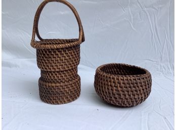 18, Two Wicker Bowls, One With Handle