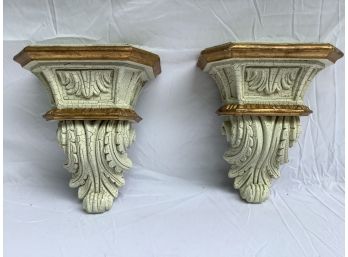 12, Pair Of Wooden Corbels In Cream And Gold