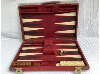 3, Red Leather Backgammon Set With Pieces