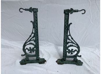 135, Green Metal Pair Plant Rack Shelf Wall Hanger