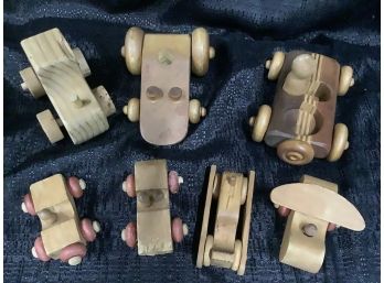 Lot Of Seven Wooden Vintage Toy Cars As Pictured