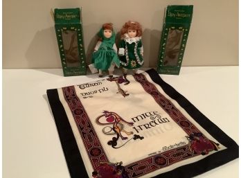 Two Vintage Liffey Dolls Handcrafted In Ireland With Original Boxes And Silk Scarf From Ireland