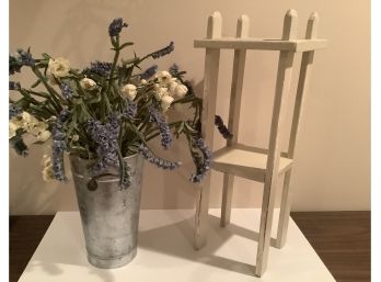 Plant Stand And Silk Flower Arrangement