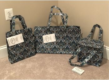 New Valerie Lot Of Three Matching Bags  Including Shopping Tote Travel Tote And Insulated Lunch Tote