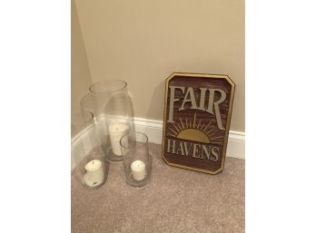 Fair Havens Plaque And Three Glass Decorative Jars With Candles