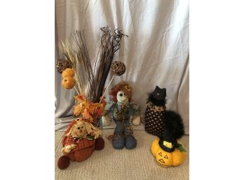 Pumpkin Time Fall Decorations Including A Weighted Cat Doorstop