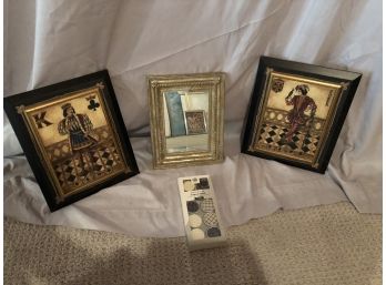 Unique Art Two Framed King And Joker Cards Pictures And Gold Framed Mirror And Magnets